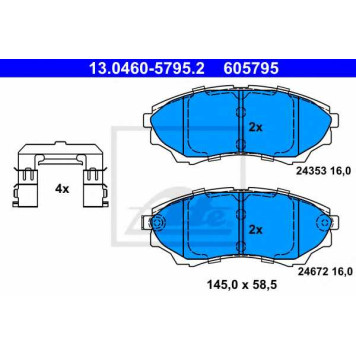 Колодки тормозные дисковые для MAZDA B-SERIE(UN), BT-50(CD,UN) <b>ATE 13.0460-5795.2 / 605795</b>