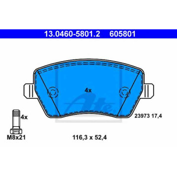 Колодки тормозные дисковые для NISSAN MICRA(K12) <b>ATE 13.0460-5801.2 / 605801</b>