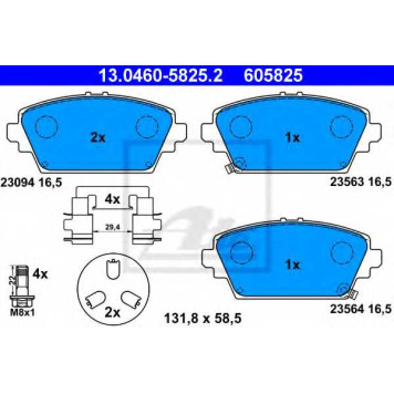 Колодки тормозные дисковые для HONDA ACCORD(CG,CH,CK) / NISSAN ALMERA TINO(V10), PRIMERA(P12,WP12) <b>ATE 13.0460-5825.2 / 605825</b>