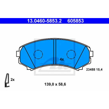 Колодки тормозные дисковые для MITSUBISHI GRANDIS(NA#W), PAJERO(V2#W, V6#W, V7#W, V8#V, V8#W, V80, V9#W, V90) <b>ATE 13.0460-5853.2 / 605853</b>