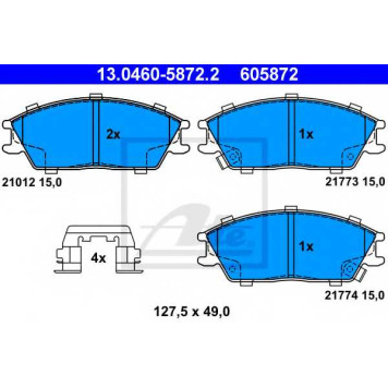 Колодки тормозные дисковые для HYUNDAI ACCENT(LC), GETZ(TB), LANTRA(J-2) <b>ATE 13.0460-5872.2 / 605872</b>