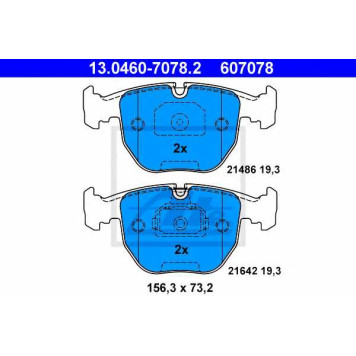 Колодки тормозные дисковые для BMW 5(E39), 7(E38), X3(E83), X5(E53) <b>ATE 13.0460-7078.2 / 607078</b>