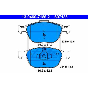 Колодки тормозные дисковые для FORD FIESTA(JD#,JH#), FOCUS(DAW,DBW,DNW), TOURNEO CONNECT, TRANSIT CONNECT(P65#,P70#,P80#) <b>ATE 13.0460-7186.2 / 607186</b>