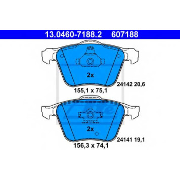 Колодки тормозные дисковые для VOLVO XC90 <b>ATE 13.0460-7188.2 / 607188</b>