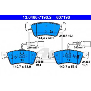 Колодки тормозные дисковые для VW TOUAREG(7L6,7L7,7LA) <b>ATE 13.0460-7190.2 / 607190</b>