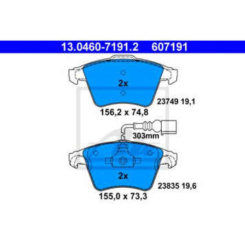Колодки тормозные дисковые для VW TOUAREG(7L6,7L7,7LA) <b>ATE 13.0460-7191.2 / 607191</b>