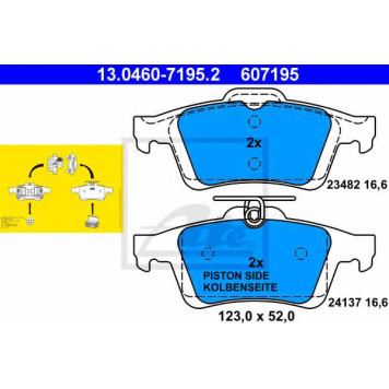 Колодки тормозные дисковые для FORD C-MAX, FOCUS, KUGA, TOURNEO CONNECT, TRANSIT CONNECT / MAZDA 3, 5, PREMACY / OPEL GT, SIGNUM, VECTRA / SAAB 9-3, 9-3X / VOLVO C30, C70, S40, V40, V50 <b>ATE 13.0460-7195.2 / 607195</b>