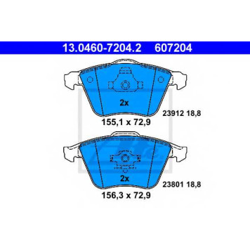 Колодки тормозные дисковые для FORD FOCUS(DA#) / MAZDA 3(BK,BL) / SAAB 9-3(YS3F), 9-3X / VOLVO C70, S40(MS), V40, V50(MW) <b>ATE 13.0460-7204.2 / 607204</b>