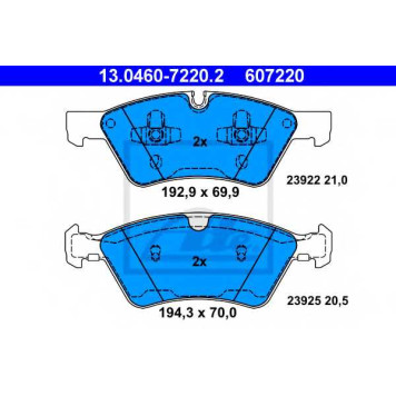 Колодки тормозные дисковые для MERCEDES E(S211,W211), GL(X164), M(W164), R(V251,W251) <b>ATE 13.0460-7220.2 / 607220</b>