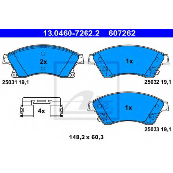 Колодки тормозные дисковые для CHEVROLET AVEO(T300), CRUZE(J300,J305,J308) / OPEL ASTRA GTC J, ASTRA <b>ATE 13.0460-7262.2 / 607262</b>