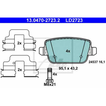 Колодки тормозные дисковые для FORD FOCUS(DA#), GALAXY(WA6), KUGA, MONDEO(BA7), S-MAX(WA6) <b>ATE 13.0470-2723.2 / LD2723</b>