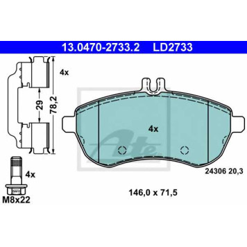 Колодки тормозные дисковые для MERCEDES C(C204,S204,W204) <b>ATE 13.0470-2733.2 / LD2733</b>