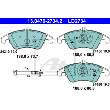 Колодки тормозные дисковые для MERCEDES C(C204,S204,W204), CLS(C218,X218), E(A207,C207,S212,W212), SLC(R172), SLK(R172) <b>ATE 13.0470-2734.2 / LD2734</b>
