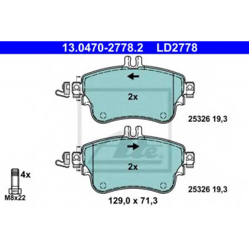 Колодки тормозные дисковые для MERCEDES A(W176), B(W242,W246) <b>ATE 13.0470-2778.2 / LD2778</b>