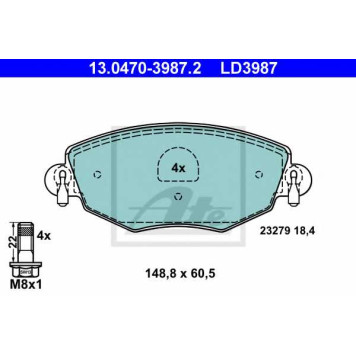 Колодки тормозные дисковые для FORD MONDEO(B4Y,B5Y,BWY) <b>ATE 13.0470-3987.2 / LD3987</b>