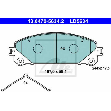 Колодки тормозные дисковые для LEXUS NX(AGZ1#,AYZ1#,ZGZ1#), RX(AGL1#,GGL1#,GYL1#) <b>ATE 13.0470-5634.2 / LD5634</b>