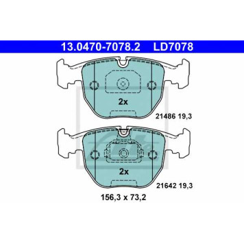 Колодки тормозные дисковые для BMW 5(E39), 7(E38), X5(E53) <b>ATE 13.0470-7078.2 / LD7078</b>