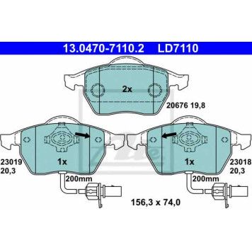 Колодки тормозные дисковые для AUDI A4, A6 / SKODA SUPERB / VW PASSAT <b>ATE 13.0470-7110.2 / LD7110</b>