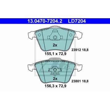 Колодки тормозные дисковые для FORD FOCUS(DA#) / MAZDA 3(BK,BL) / SAAB 9-3(YS3F), 9-3X / VOLVO C70, S40(MS), V40, V50(MW) <b>ATE 13.0470-7204.2 / LD7204</b>