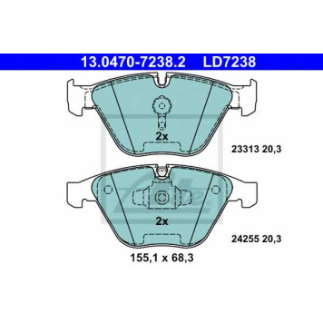 Колодки тормозные дисковые для BMW 3(E90,E91,E92,E93), X1(E84), Z4(E89) <b>ATE 13.0470-7238.2 / LD7238</b>
