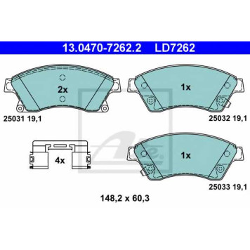 Колодки тормозные дисковые для CHEVROLET AVEO(T300), CRUZE(J300,J305,J308) / OPEL ASTRA GTC J, ASTRA <b>ATE 13.0470-7262.2 / LD7262</b>