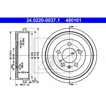Тормозной барабан ATE 480161 / 24.0220-0037.1
