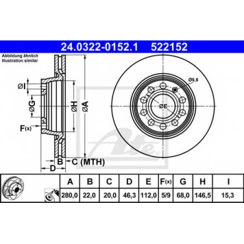 Диск тормозной Power Disc <b>ATE 24.0322-0152.1</b>