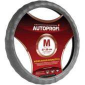 Оплетка на руль Autoprofi AP-396 D.GY M, натур.кожа перфориров.серая