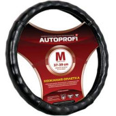 Оплетка на руль M (38см) Autoprofi AP-765 BK натур.кожа, ребристая черная