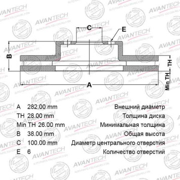 Диск тормозной передний AVANTECH BR0204
