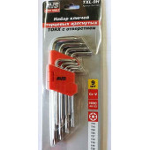Набор шестигранников TORX Г-образные (Т10-Т50) 9 предм., с отверстием AVS TXL-9H