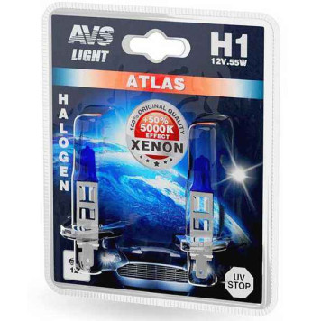 Лампа H1 12V 55W +50% XENON EFFECT 5000К (комплект 2шт) AVS ATLAS A78564S