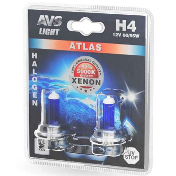 Лампа H4 12V 60/55W +50% XENON EFFECT 5000К (комплект 2шт) AVS ATLAS A78569S