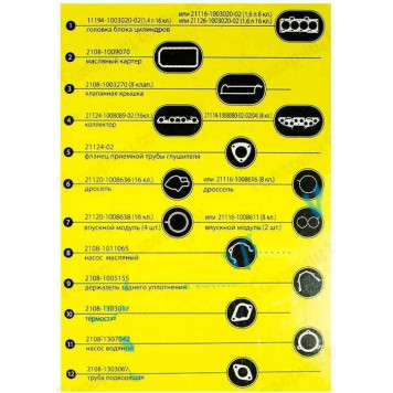 Набор прокладок двигателя ВАЗ 11194 Калина дв.16V, 1,4 полный <b>БЦМ 11194-1003020-02, 2108-1009070, ...</b>-1