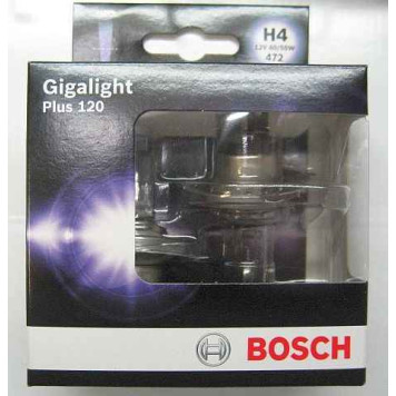 Лампа накаливания H4 12В 60/55Вт +120% комплект 2шт BOSCH GigaLight Plus 120 1 987 301 106-1