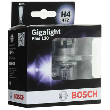 Лампа накаливания H4 12В 60/55Вт +120% комплект 2шт BOSCH GigaLight Plus 120 1 987 301 106-2