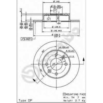 Тормозной диск BREMBO 08.3147.14