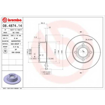 Тормозной диск BREMBO 08.4874.14