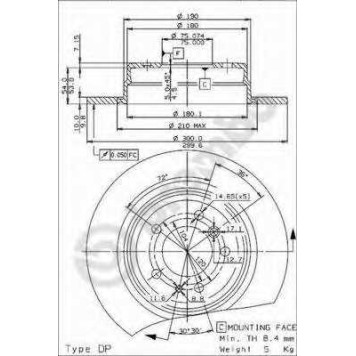 BREMBO 08517434 - диск тормозной задний 08.5174.34 (300х10) 5 отв