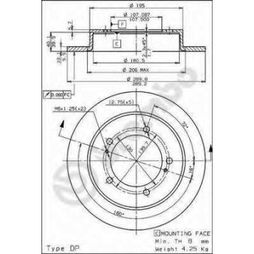 BREMBO 08526610 - диск тормозной передний 08.5266.10 (289,5х10) 5 отв