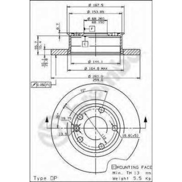 BREMBO 08549710 - диск тормозной передний 08.5497.10 (260х16) 5 отв