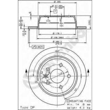 BREMBO 08696810 - диск тормозной задний 08.6968.10 (280х10) 5 отв