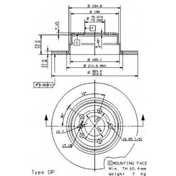 BREMBO 08701981 - диск тормозной задний 08.7019.81 (324х12) 5 отв
