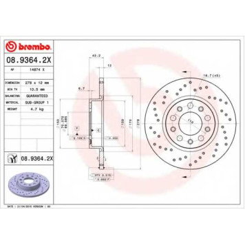 Тормозной диск BREMBO 08.9364.2X