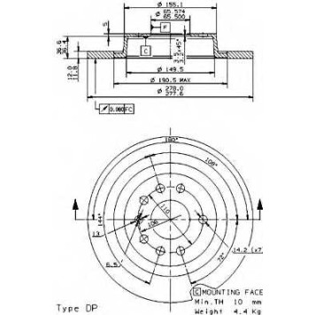 BREMBO 08951110 - диск тормозной задний 08.9511.10 (278х12) 5 отв