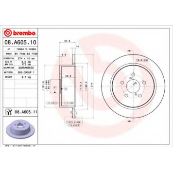 Тормозной диск BREMBO 08.A605.11