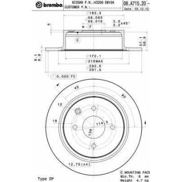BREMBO 08A71520 - диск тормозной задний 08.A715.20