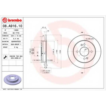 Тормозной диск BREMBO 08.A916.10