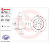 BREMBO 08A92010 - диск тормозной задний 08.A920.10 (239х9) 4 отв