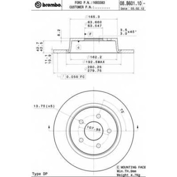 Тормозной диск BREMBO 08.B601.10